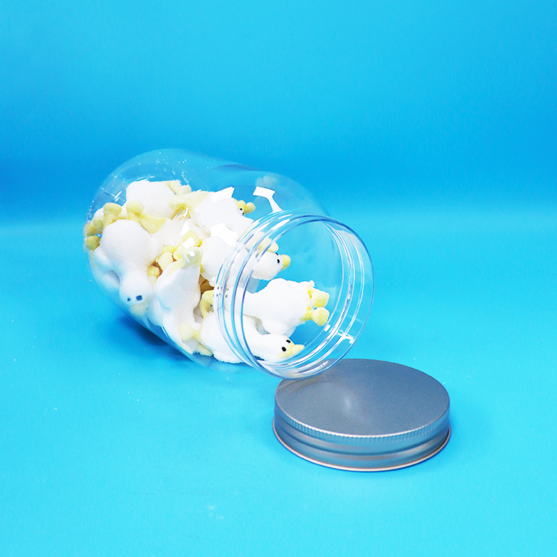 پیچ آلومینیومی با درپوش تخت، شیشه پلاستیکی گرد شفاف PET برای مواد غذایی، آب نبات، آجیل، بدون BPA