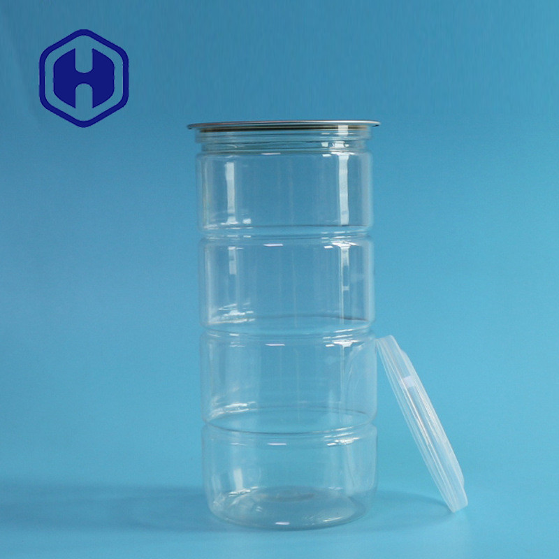 قوطی های پلاستیکی گرد شفاف بدون BPA 900 میلی لیتر 30.7 اونس چیپس نارگیل سیب زمینی EOE