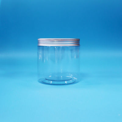 شکل دایره ای دهان وسیع سیلندر شفاف PET پلاستیکی کوکی قوطی آلومینیوم پیچ کلاه