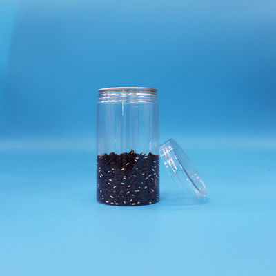 بسته بندی شیشه ای شفاف پلاستیکی گرد سیلندر PET، درب شیشه ای آجیل، استاندارد مواد غذایی