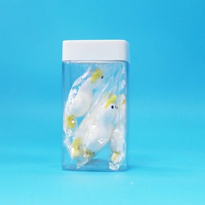 شیشه پلاستیکی شفاف خالی PET با درب سفید مربعی برای مواد غذایی، آب نبات، کوکی ها، درجه مواد غذایی