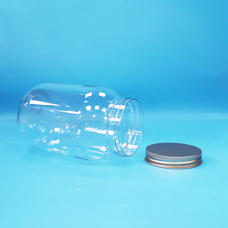 کیفیت مواد غذایی شفاف PET پلاستیک دور شیشه آلومینیوم پیچ کلاه صاف برای مواد غذایی آب نبات شیرین