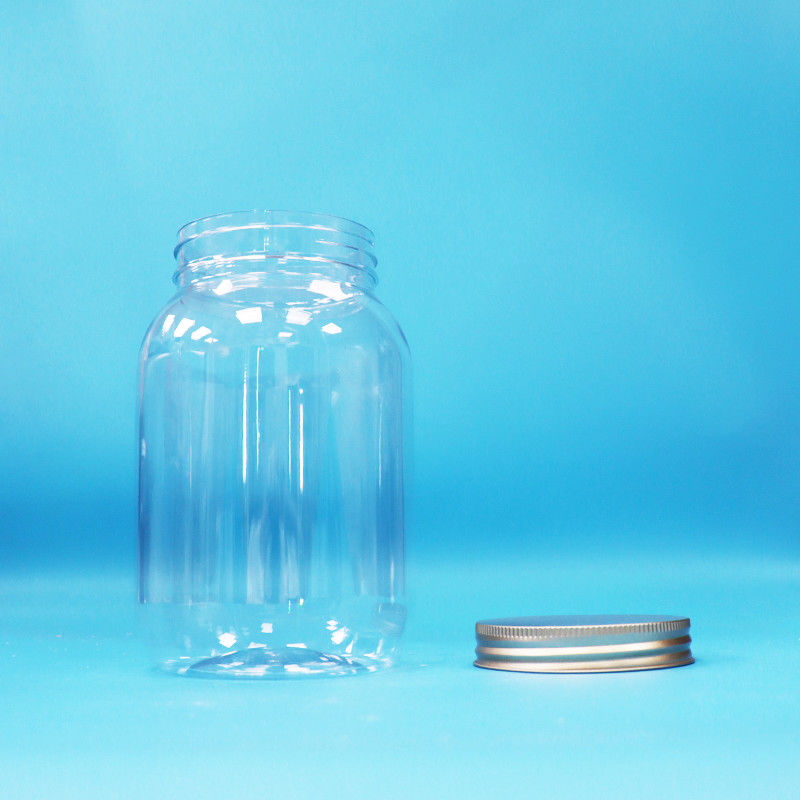 کیفیت مواد غذایی شفاف PET پلاستیک دور شیشه آلومینیوم پیچ کلاه صاف برای مواد غذایی آب نبات شیرین