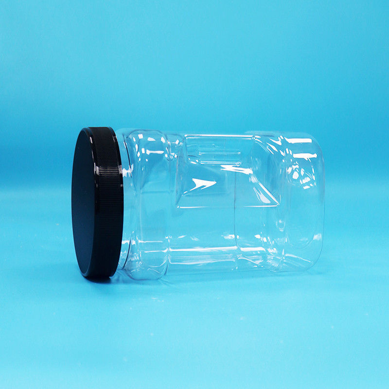 آبمیوه های خشک شفاف و آجیل مربع PET شیشه های پلاستیکی با پوشش صاف سیاه