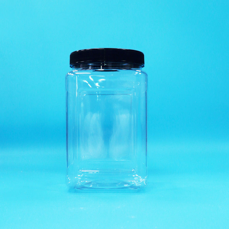 بطری های بسته بندی شفاف شکل مربع پلاستیکی PET سیاه پوشش برای مواد غذایی شیرینی کوکی ها نودل