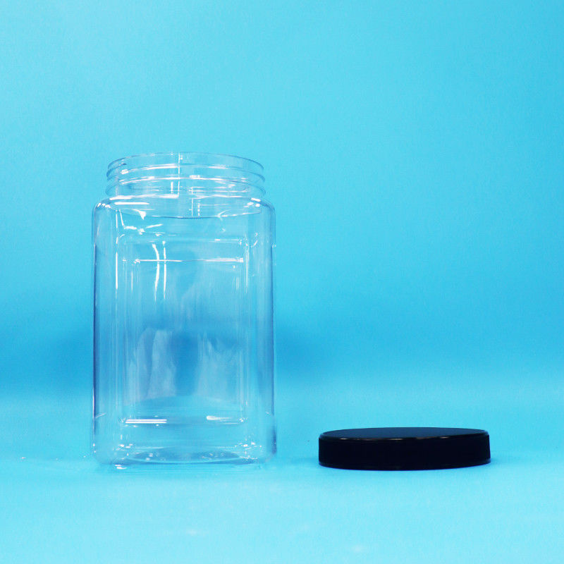 بطری های بسته بندی شفاف شکل مربع پلاستیکی PET سیاه پوشش برای مواد غذایی شیرینی کوکی ها نودل