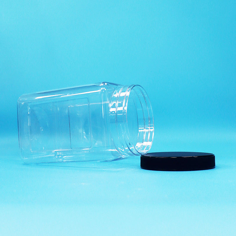 بطری های بسته بندی شفاف شکل مربع پلاستیکی PET سیاه پوشش برای مواد غذایی شیرینی کوکی ها نودل