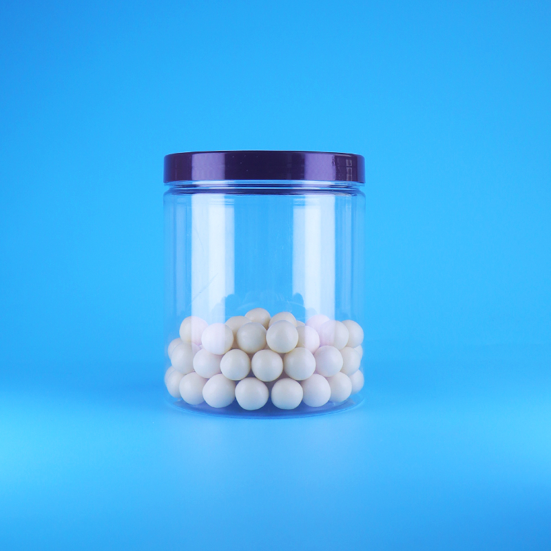 شیشه های پلاستیکی شفاف و بلند و گرد با درجه غذایی، درب پیچی تخت برای شیرینی و خوراکی های خشک