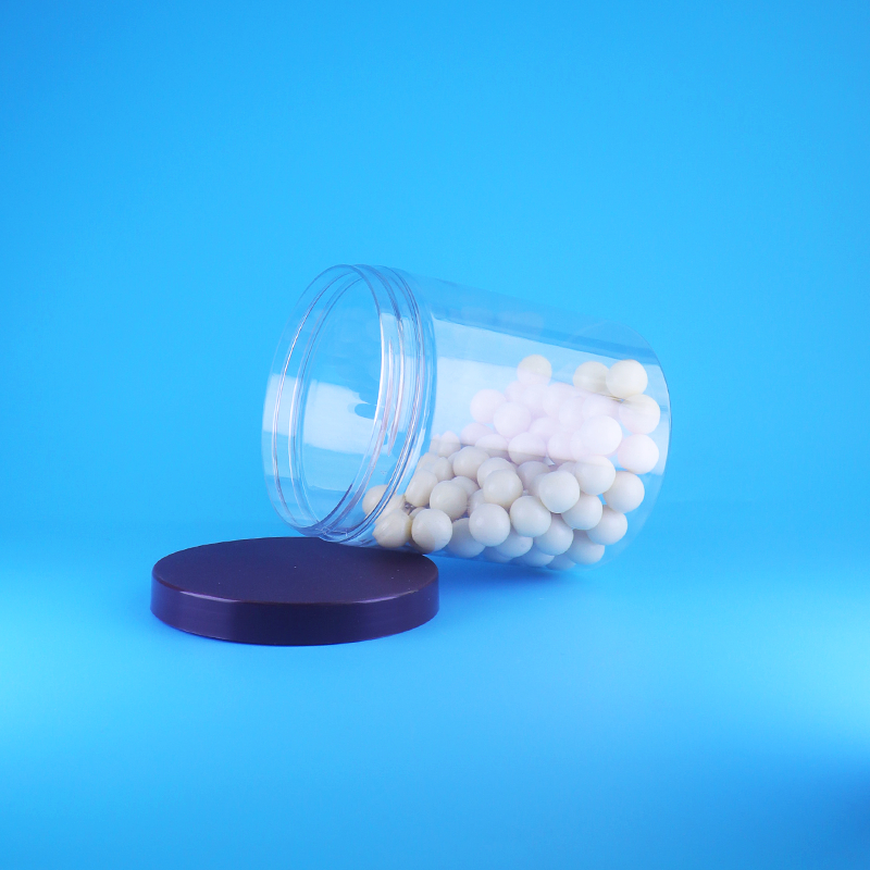 شیشه های پلاستیکی شفاف و بلند و گرد با درجه غذایی، درب پیچی تخت برای شیرینی و خوراکی های خشک