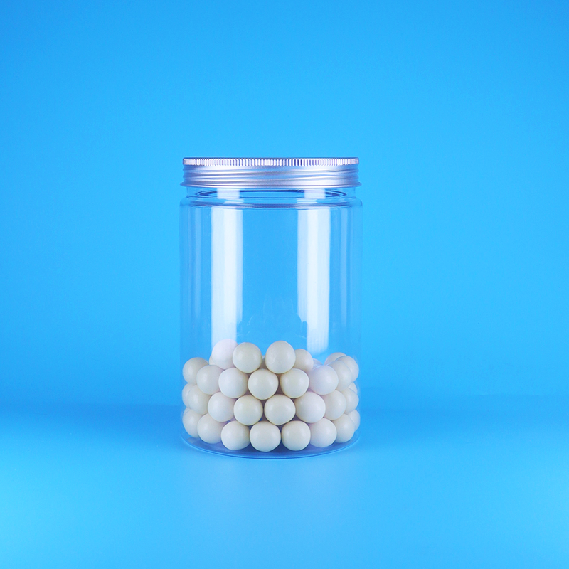 شیشه گرد بلند پلاستیکی PET دهان گشاد شفاف برای غذای کودک، آب نبات، درپوش آلومینیومی تخت