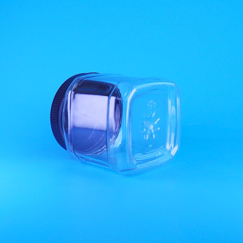 شیشه های پلاستیکی مربع شفاف با درب پیچی بدون هوا برای نگهداری اسنک، کشمش، باقلا و دانه کاج