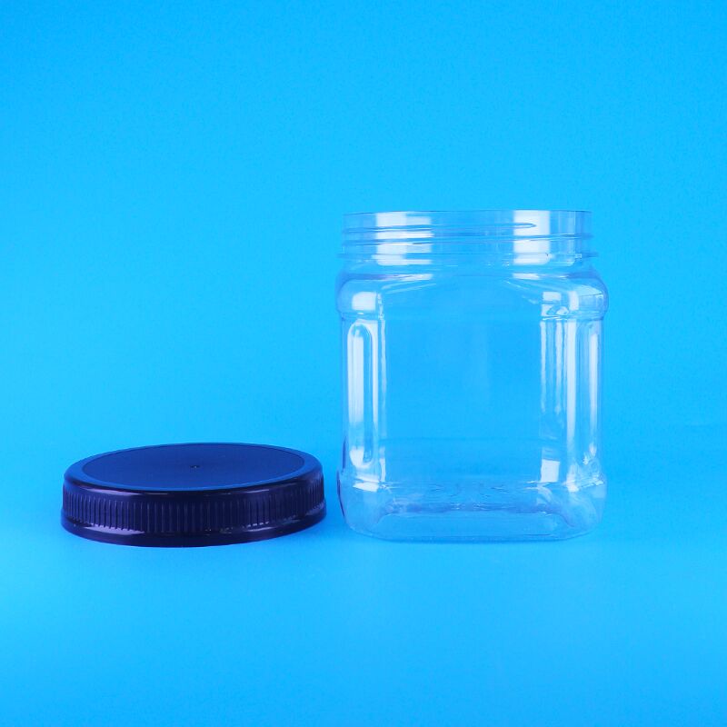 شیشه های پلاستیکی مربع شفاف با درب پیچی بدون هوا برای نگهداری اسنک، کشمش، باقلا و دانه کاج