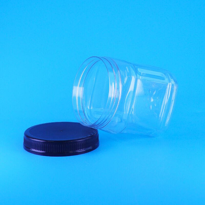 شیشه های نگهداری پلاستیکی با درب پیچی شفاف مربع بدون هوا برای اسکیتلز، چیپس شکلات، لوبیا، دانه کاج