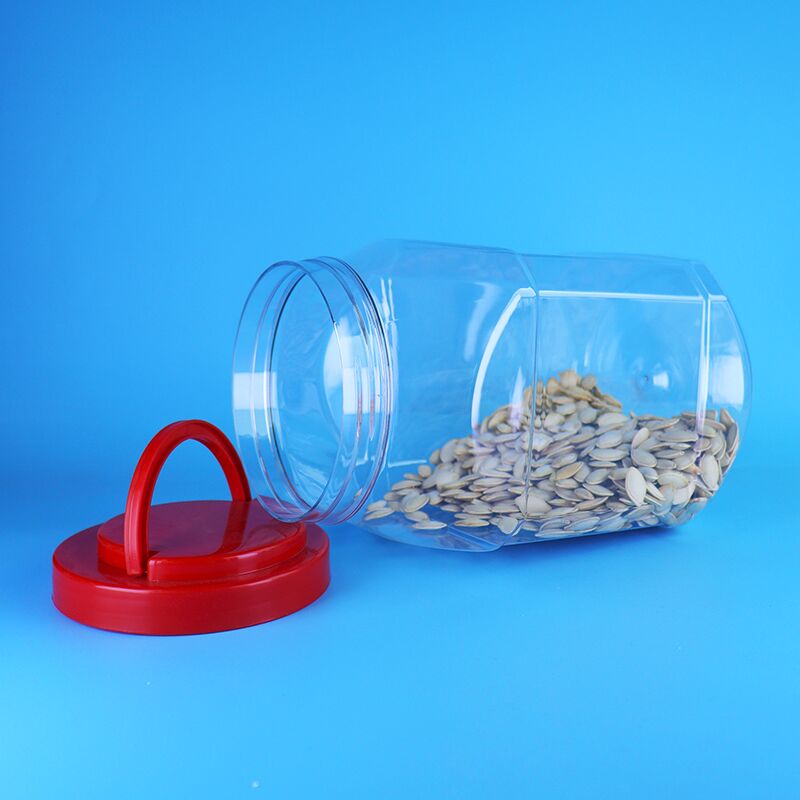 ظرف پلاستیکی PET بدون BPA با ظرفیت ۲۱۰۰ میلی‌لیتر و درب پیچی برای نگهداری آبنبات و کراکر