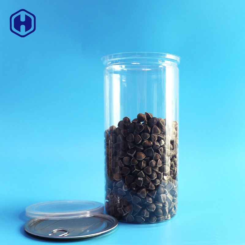 درب آلومینیومی قوطی های پلاستیکی شفاف بلند 1380 میلی لیتری 401# بسته بندی پاپ کورن