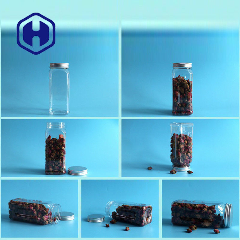 580 میلی لیتر ظرف پلاستیکی PET مربعی برای غذا درپوش پیچی آلومینیومی خالی دهانه باز هوادار