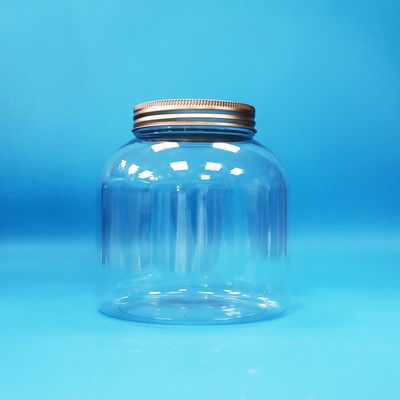 شیشه های غذایی روزانه آب نبات گرد پلاستیکی شفاف سازگار با محیط زیست PET با درب های پیچی آلومینیومی