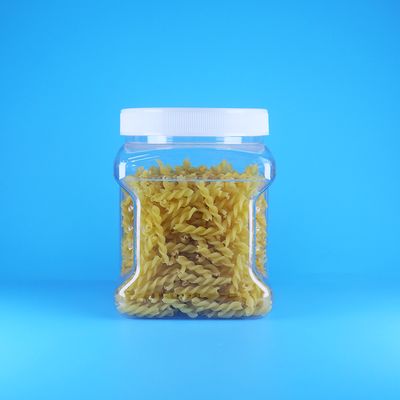 شیشه های پلاستیکی شفاف مربع PET با درب تخت پیچی برای انگشتان اسفنجی بیسکویت