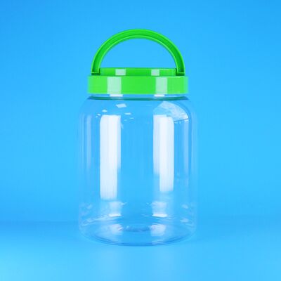 شیشه پلاستیکی گرد PET با درپوش پیچی برای بارگیری مواد غذایی شفاف، آب نبات پنبه ای، کوکی کره ای